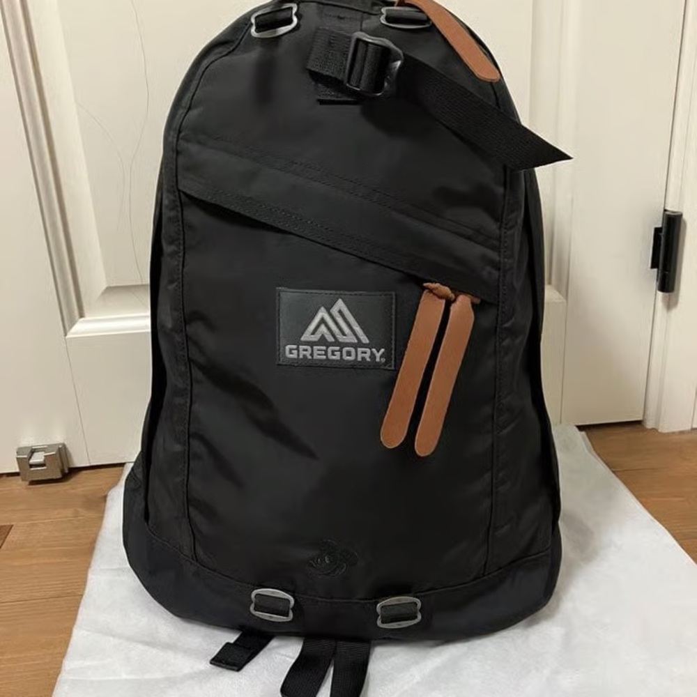 Gregory Black Backpack with Brown Leather Zipper Pulls